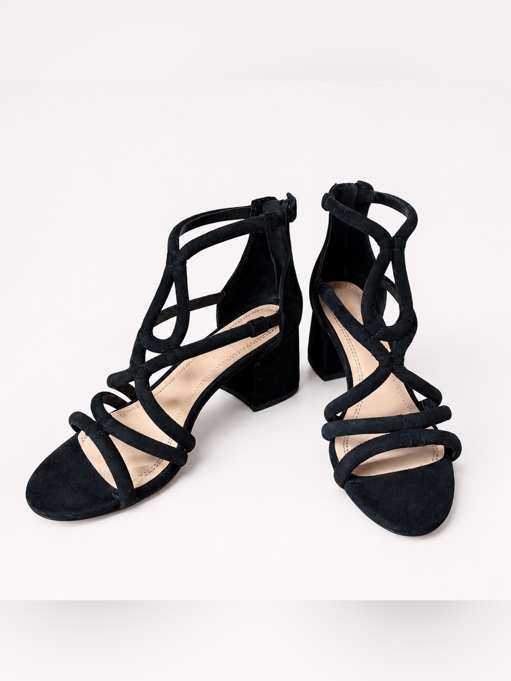 Sandro Paris Black Suede Strappy Block Heel Sandals Back Zip EU37 - Picture 5 of 9